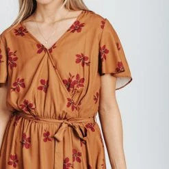 Piper & Scoot The Emir Floral Tie Dress In Camel