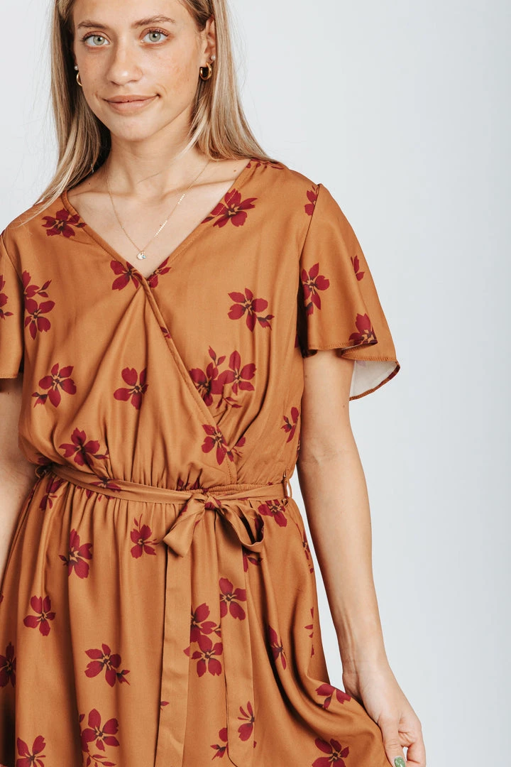 Piper & Scoot The Emir Floral Tie Dress In Camel