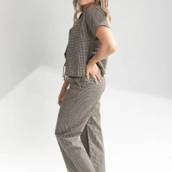 Piper & Scoot Bottoms + Jumpsuits The Kelly Checkered Pants In Black + Taupe
