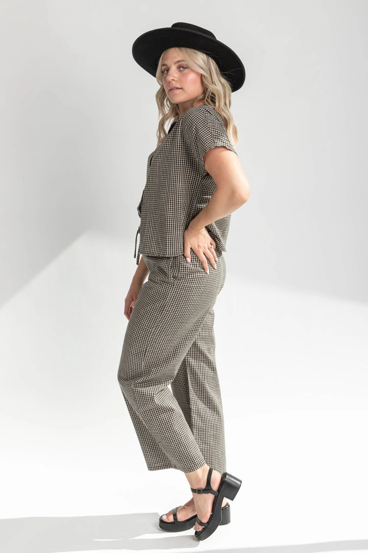 Piper & Scoot Bottoms + Jumpsuits The Kelly Checkered Pants In Black + Taupe