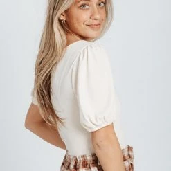 Piper & Scoot The Alice Ribbed Bodysuit In Cream Tops