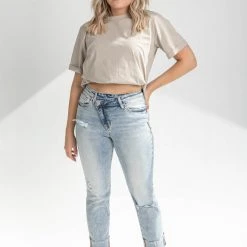 Piper & Scoot Denim: The High Rise Ankle Straight Jean In Light Blue Bottoms + Jumpsuits