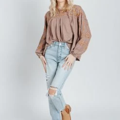 Piper & Scoot The Darrow Embroidered Blouse In Rose Tops