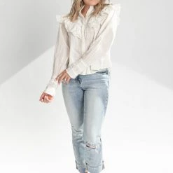Piper & Scoot Free People: Hit The Road Buttondown In White Tops