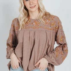 Piper & Scoot The Darrow Embroidered Blouse In Rose Tops