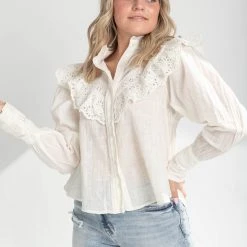 Piper & Scoot Free People: Hit The Road Buttondown In White Tops