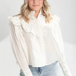 Piper & Scoot Free People: Hit The Road Buttondown In White Tops