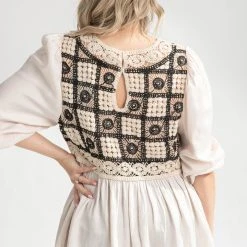 Piper & Scoot Tops The Cordova Crochet Detail Blouse In Cream