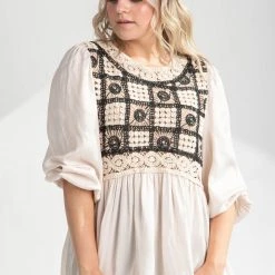 Piper & Scoot Tops The Cordova Crochet Detail Blouse In Cream