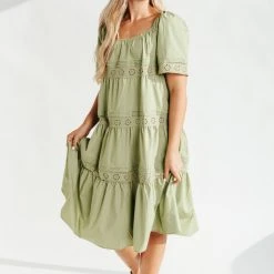 Piper & Scoot The Elba Eyelet Detail Dress In Green