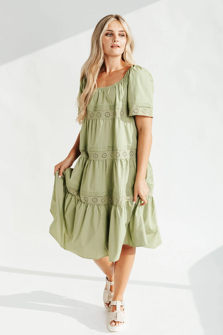 Piper & Scoot The Elba Eyelet Detail Dress In Green