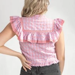 Piper & Scoot Tops The Harris Ruffle Gingham Top In Pink