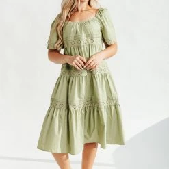 Piper & Scoot The Elba Eyelet Detail Dress In Green