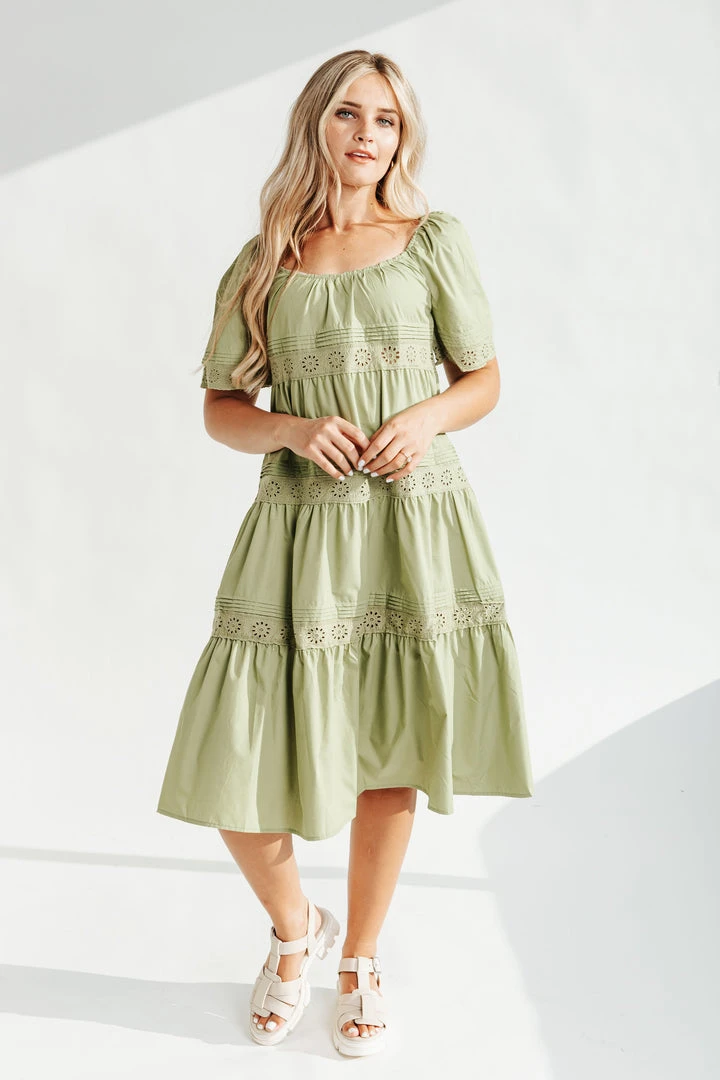 Piper & Scoot The Elba Eyelet Detail Dress In Green