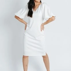 Piper & Scoot: The Graceful Puff Sleeve Dress In White