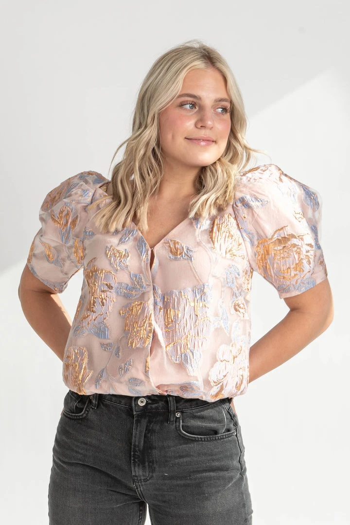 Piper & Scoot Tops The Annabelle Textured Bodysuit In Blush