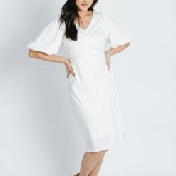 Piper & Scoot: The Graceful Puff Sleeve Dress In White