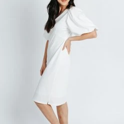 Piper & Scoot: The Graceful Puff Sleeve Dress In White