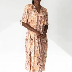 Piper & Scoot Dresses The Rosalind Paisley Midi Dress In Sunset Floral