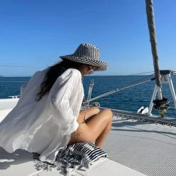 Piper & Scoot The Wide Brim Hat In Navy Stripe Accessories