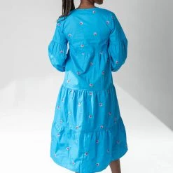 Piper & Scoot The Marvin Embroidered Midi Dress In Blue Dresses
