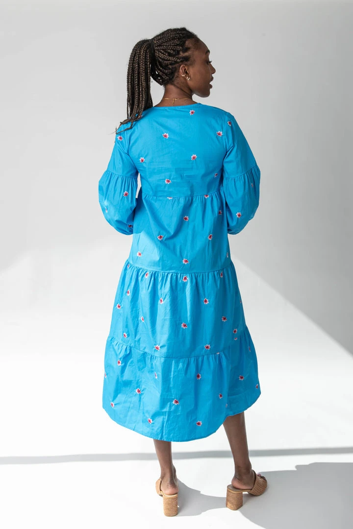 Piper & Scoot The Marvin Embroidered Midi Dress In Blue Dresses