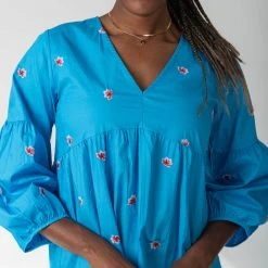 Piper & Scoot The Marvin Embroidered Midi Dress In Blue Dresses