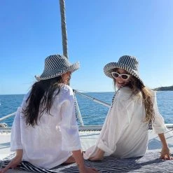 Piper & Scoot The Wide Brim Hat In Navy Stripe Accessories