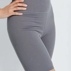 Piper & Scoot The Palmer Ribbed Biker Short In Slate Bottoms + Jumpsuits