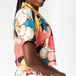 Piper & Scoot The Helma Floral Button Down Blouse In Pink Tops