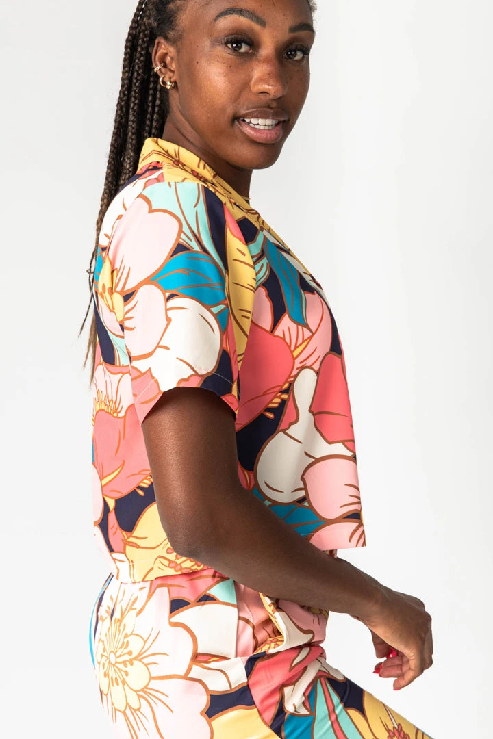 Piper & Scoot The Helma Floral Button Down Blouse In Pink Tops