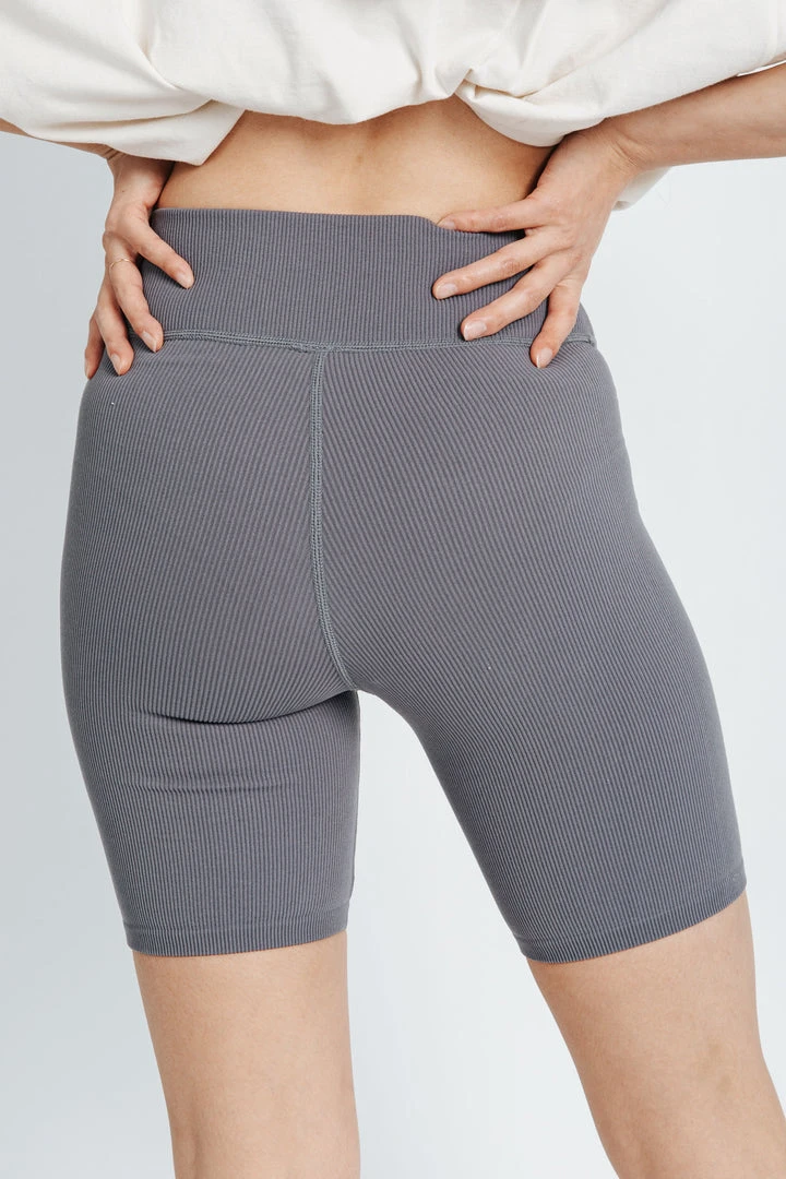 Piper & Scoot The Palmer Ribbed Biker Short In Slate Bottoms + Jumpsuits