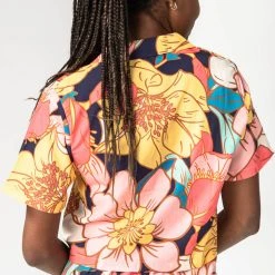 Piper & Scoot The Helma Floral Button Down Blouse In Pink Tops