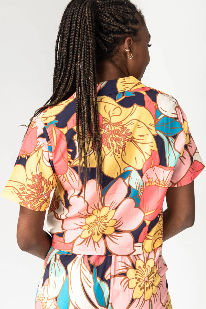 Piper & Scoot The Helma Floral Button Down Blouse In Pink Tops