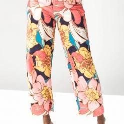 Piper & Scoot The Sander Floral Zipper Front Pants In Pink Bottoms + Jumpsuits