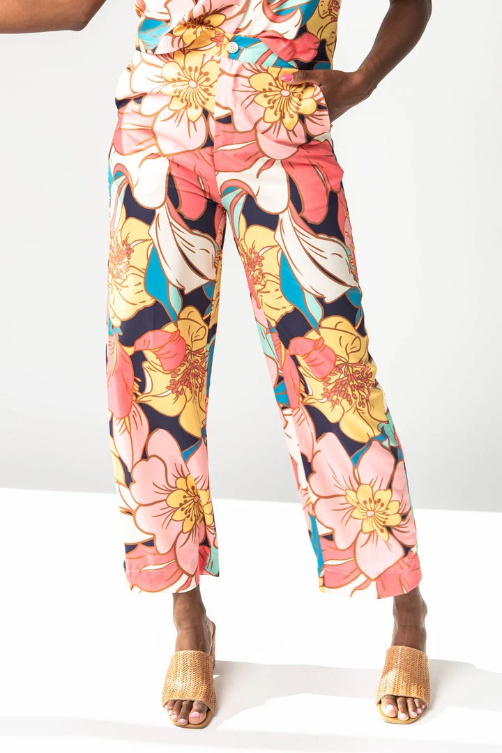 Piper & Scoot The Sander Floral Zipper Front Pants In Pink Bottoms + Jumpsuits