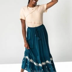 Piper & Scoot The Leeds Tiered Maxi Skirt In Deep Teal