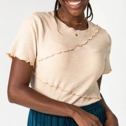 Piper & Scoot The Warner Lettuce Hem Tee In Tan