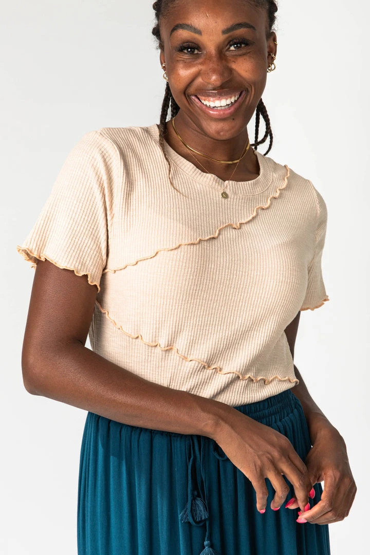 Piper & Scoot The Warner Lettuce Hem Tee In Tan