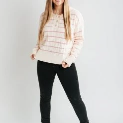 Piper & Scoot Tops The Andrus Striped Detail Collar Blouse In Rose