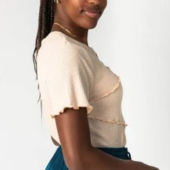 Piper & Scoot The Warner Lettuce Hem Tee In Tan