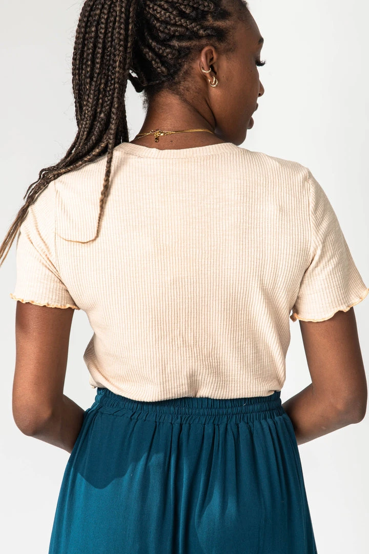 Piper & Scoot The Warner Lettuce Hem Tee In Tan
