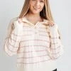 Piper & Scoot Tops The Andrus Striped Detail Collar Blouse In Rose