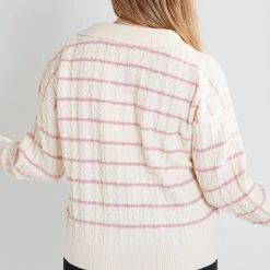 Piper & Scoot Tops The Andrus Striped Detail Collar Blouse In Rose