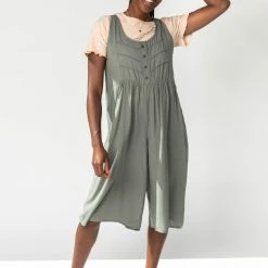 Piper & Scoot The Gerard Button Jumpsuit In Olive Bottoms + Jumpsuits