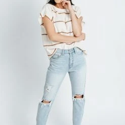 Piper & Scoot The Fionna Striped Knit In Ivory Tops