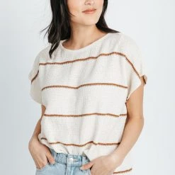 Piper & Scoot The Fionna Striped Knit In Ivory Tops