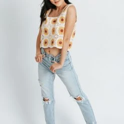 Piper & Scoot Tops The Cardenas Crochet Top In Taupe