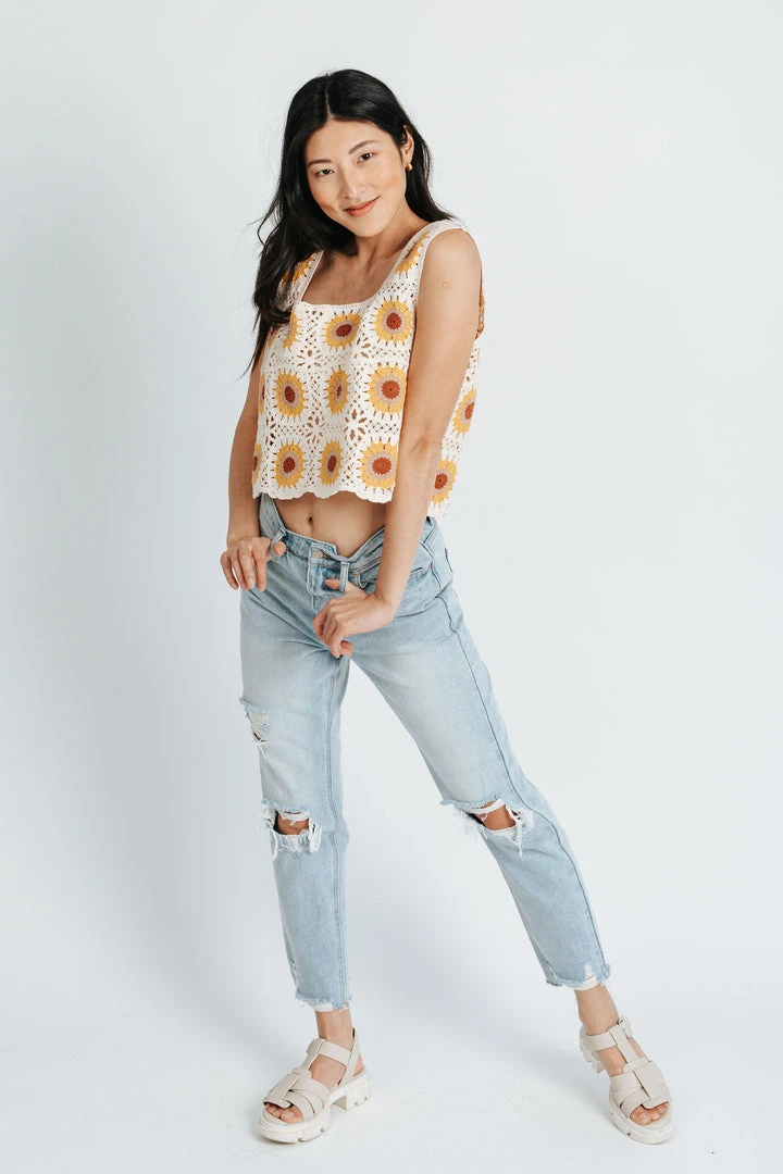 Piper & Scoot Tops The Cardenas Crochet Top In Taupe