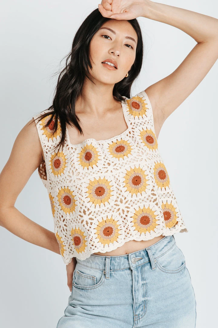 Piper & Scoot Tops The Cardenas Crochet Top In Taupe